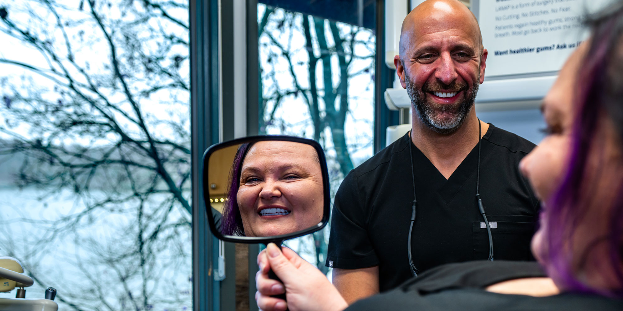 Patient looking into mirror