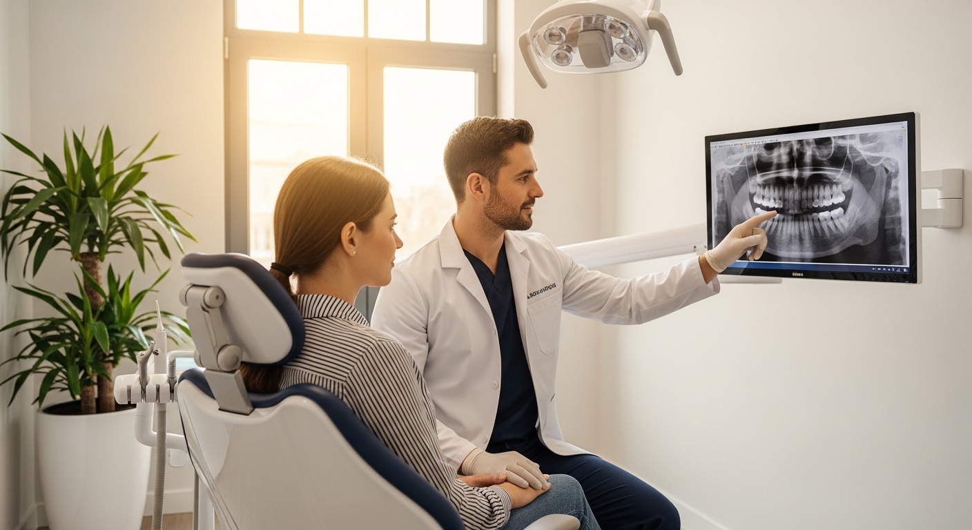 Dentist consulting with a patient in a modern dental office