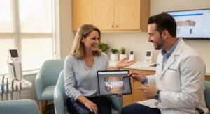 Dr. Boscia consulting with a patient about dental implants in an advanced setting